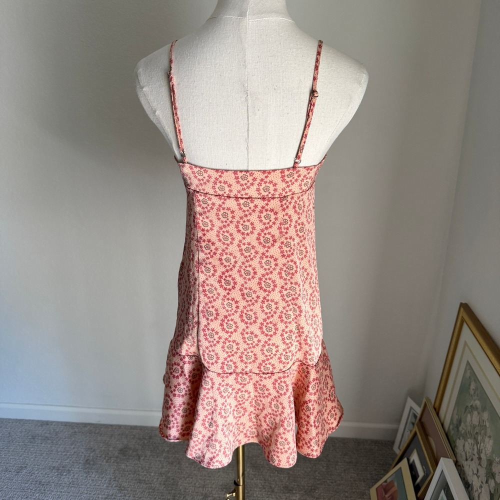 Urban Outfitters‎ Mini Slip Dress Floral Ruffle Hem Spaghetti Strap Pink Small - Picture 6 of 10